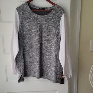 Gray and White Long Sleeve Top